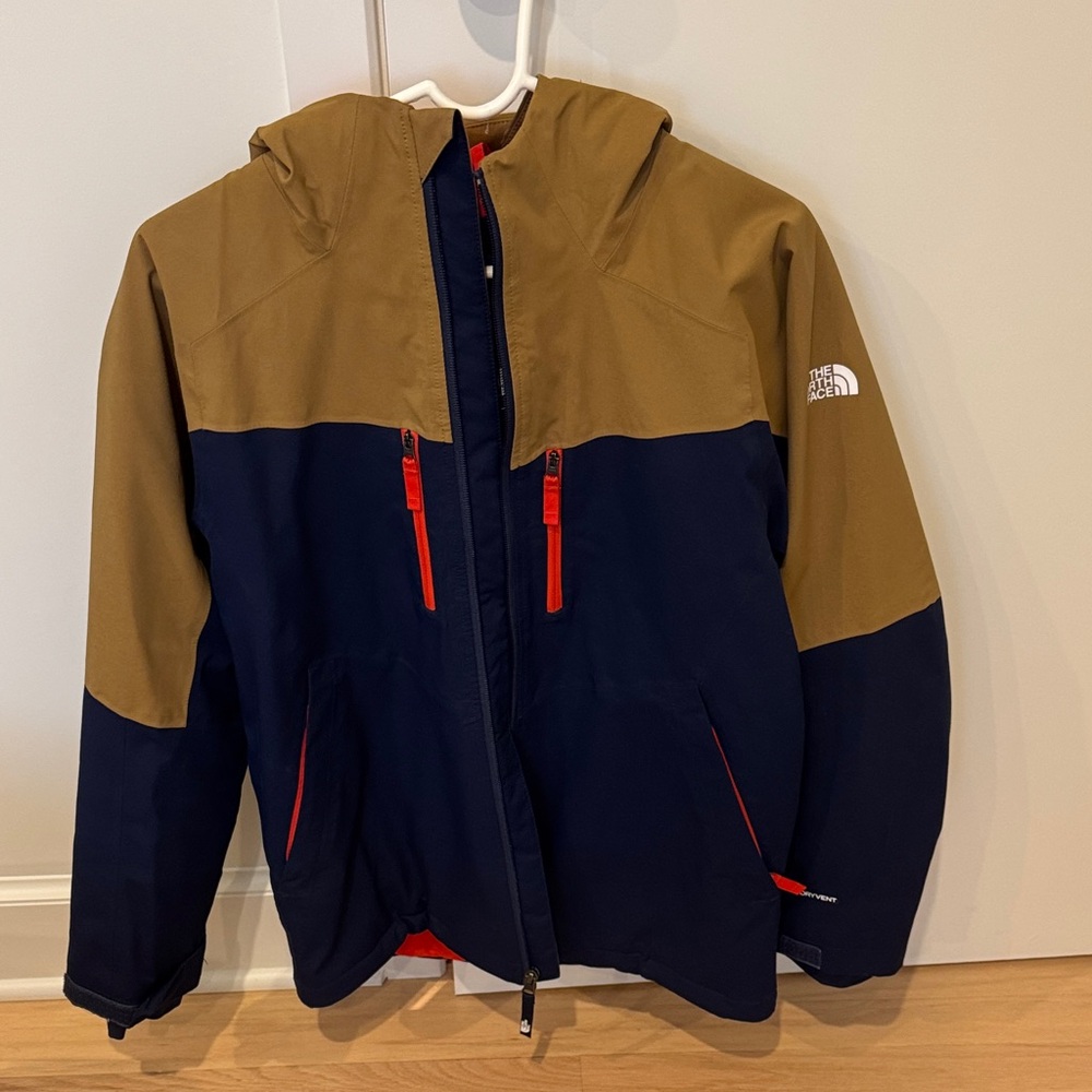 Kids The North Face Tan and Navy Hooded Jacket